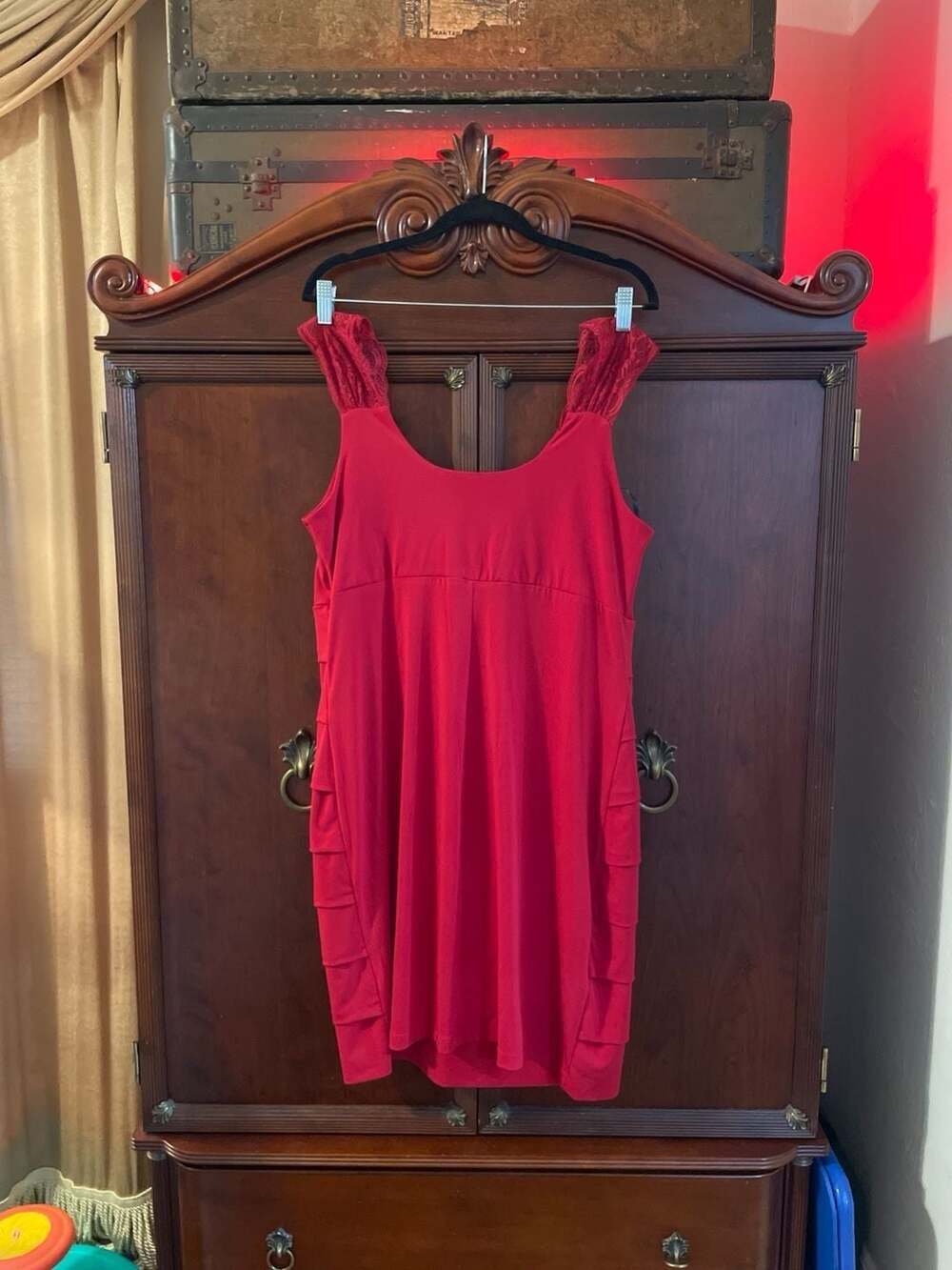 Enfocus Women Red Layered Tiered Ruffle Cocktail Dress Size 16W
